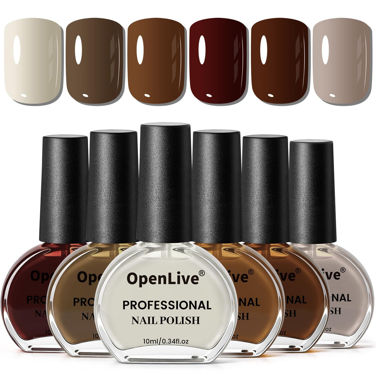 OpenLive front packaging showing six mocha shades and easy selection benefit