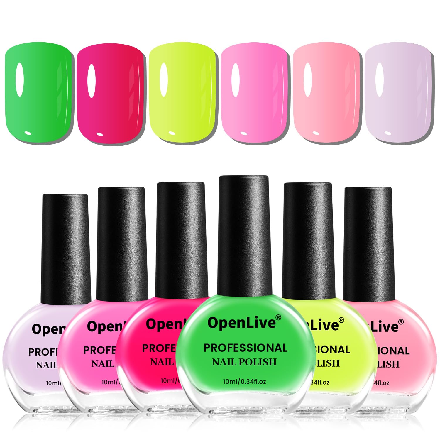 OpenLive front packaging showing six 10ml bottles and color variety benefits