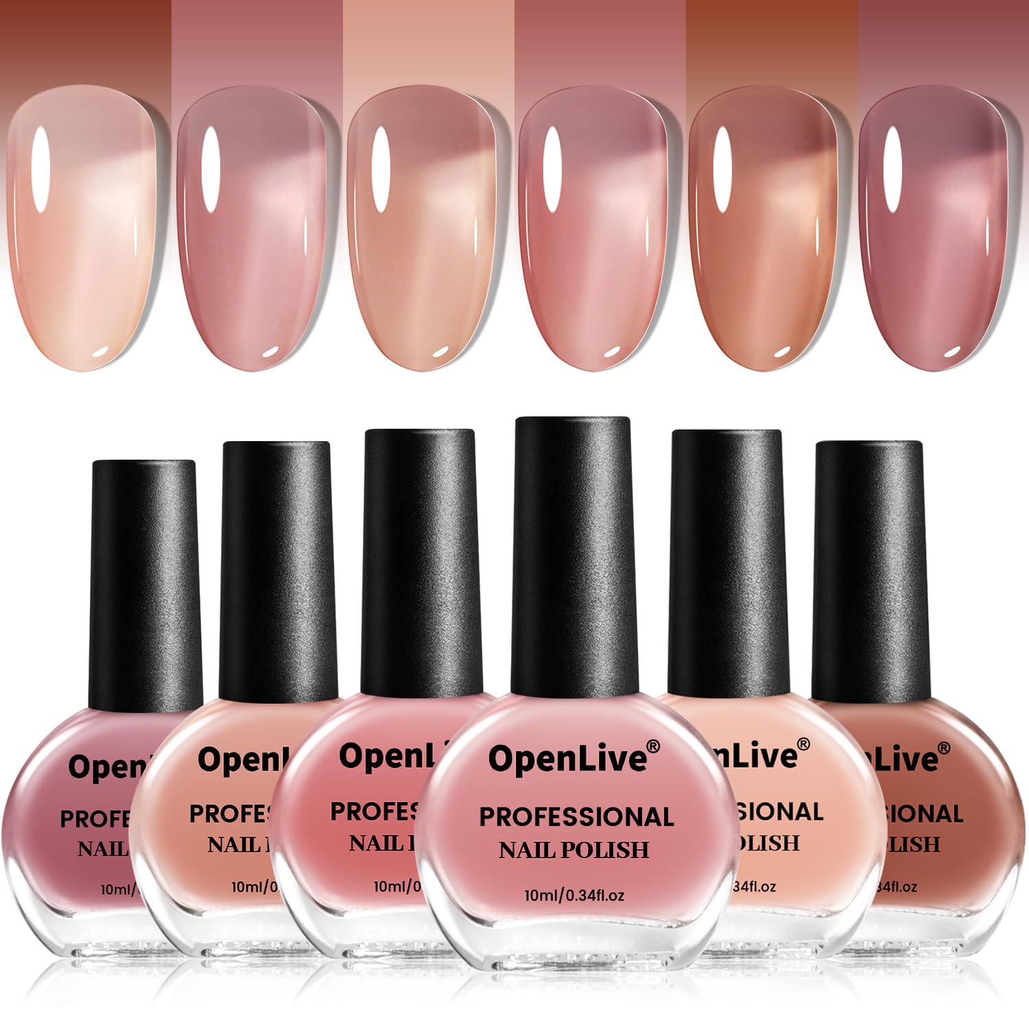 OpenLive front packaging showing six jelly polish bottles for quick, versatile manicures