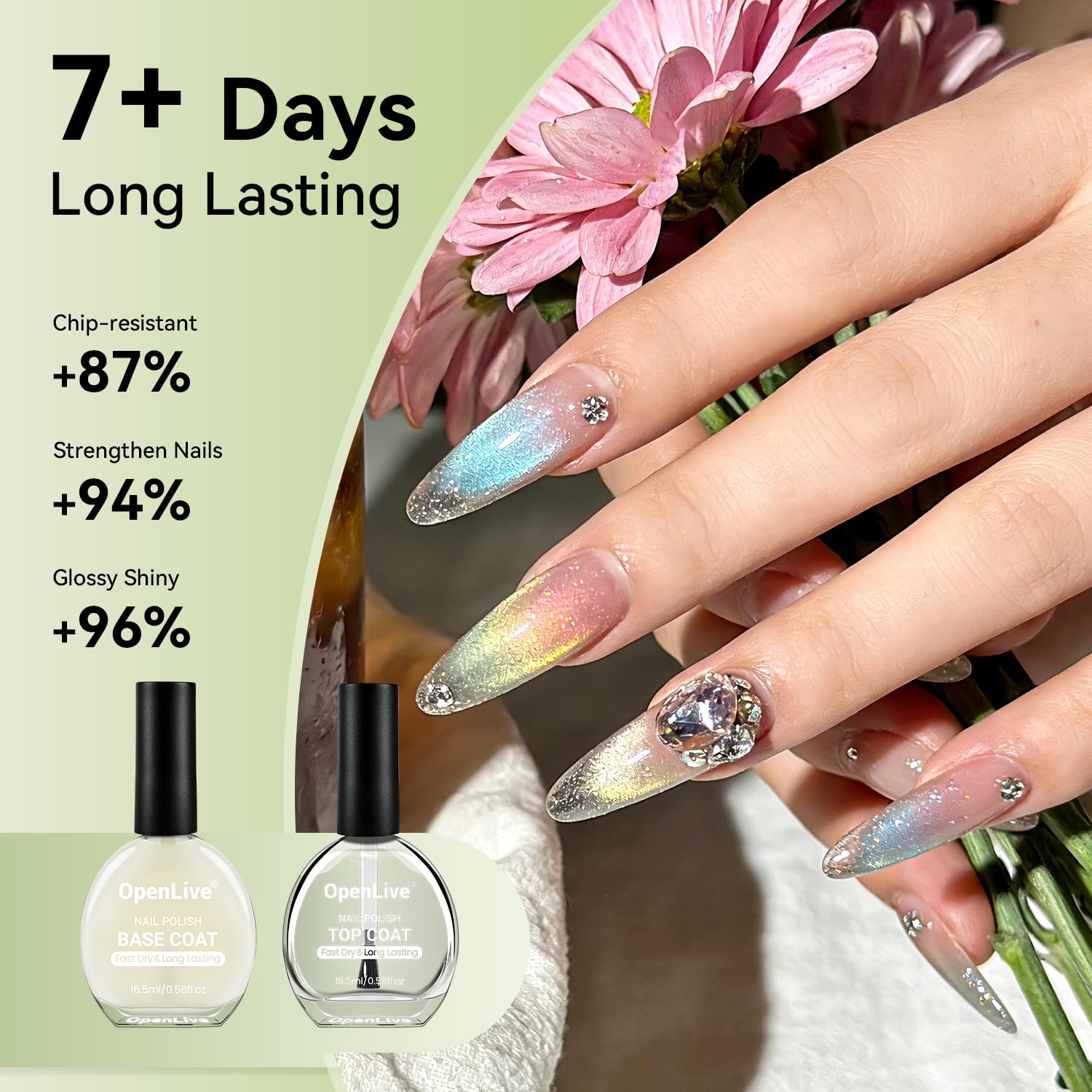 OpenLive in-use application on nails demonstrating quick air-dry convenience and speed