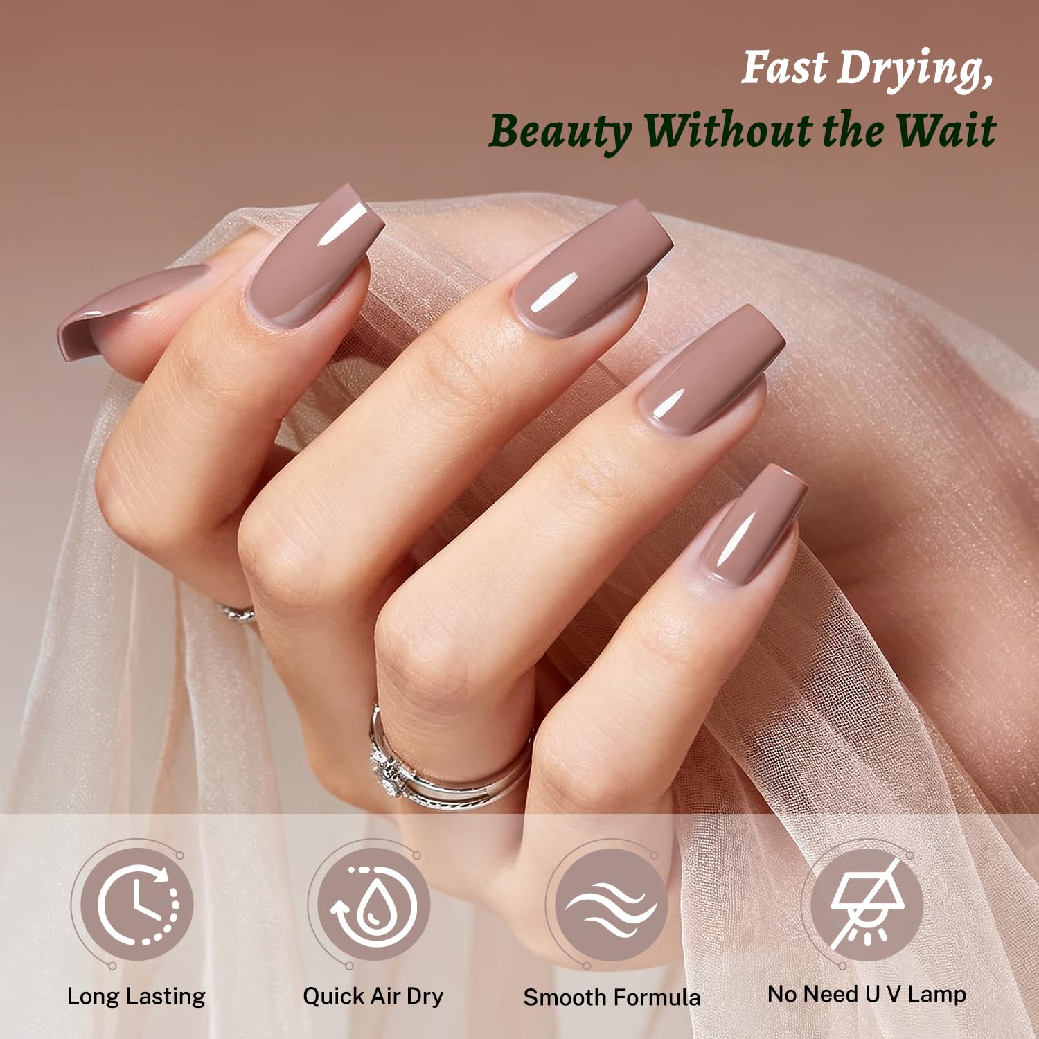 OpenLive light brown polish brush stroke on white surface showing true color payoff