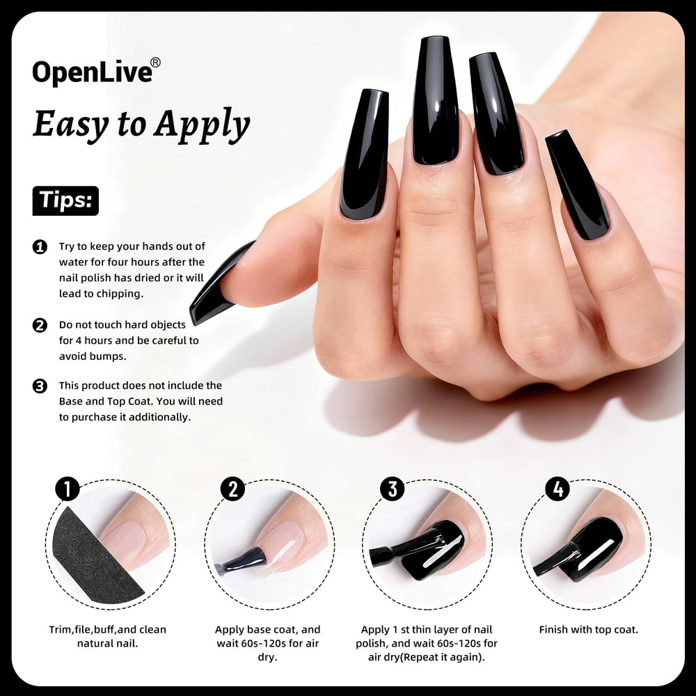 OpenLive used as a dark base for nail art highlighting strong color payoff