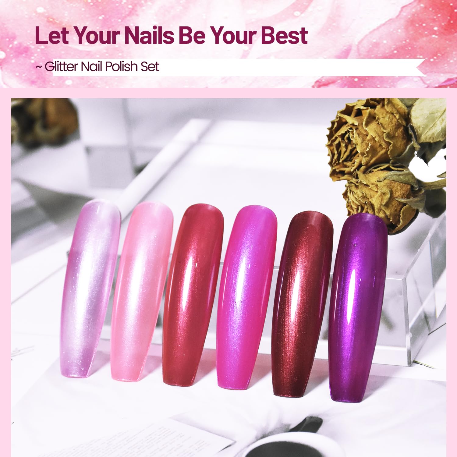 OpenLive finished manicure using set showing layered sparkle and long-lasting look