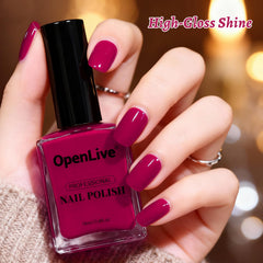 OpenLive painted fingernails in rose red demonstrating even finish