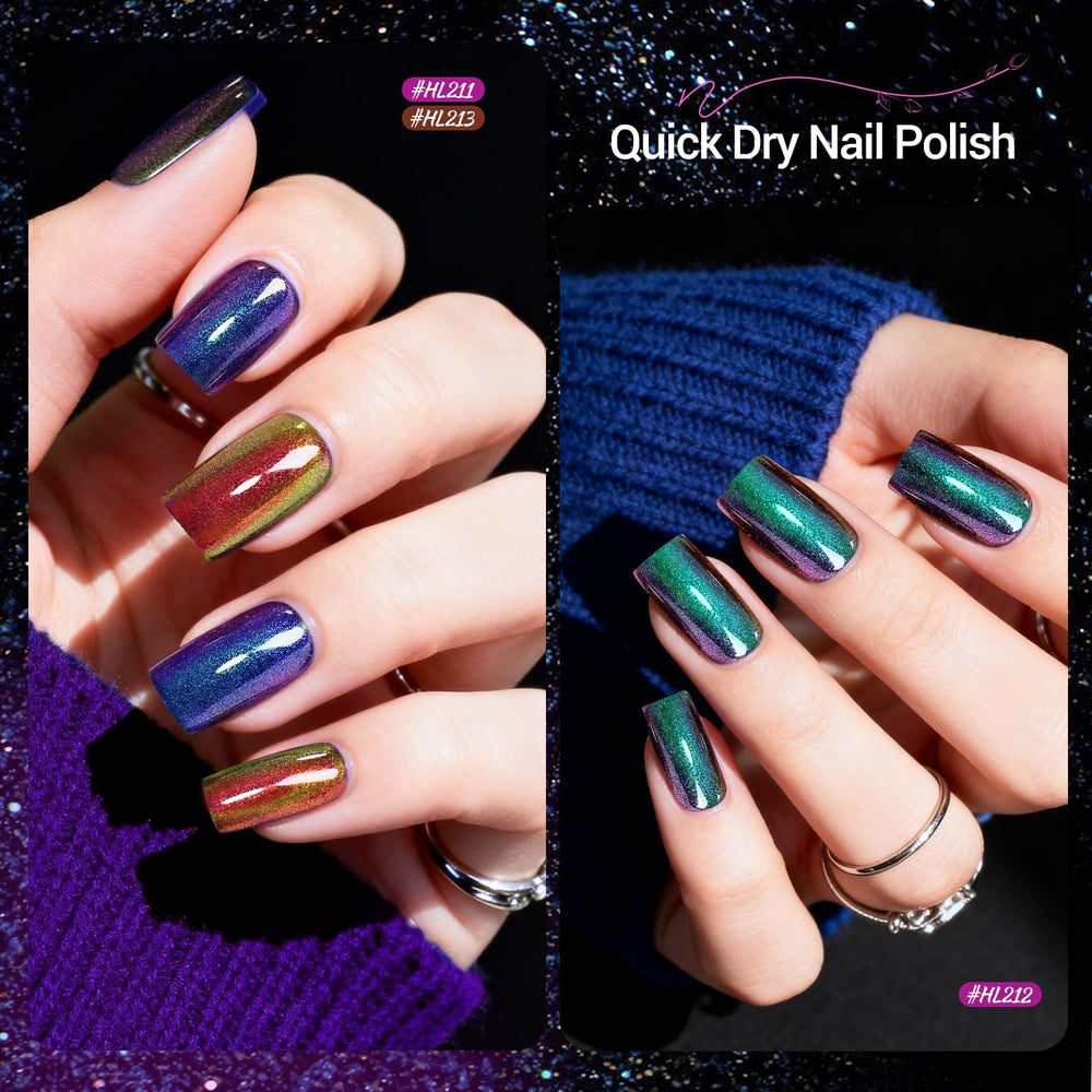 OpenLive swatches on nail tips displaying holographic shine and coverage