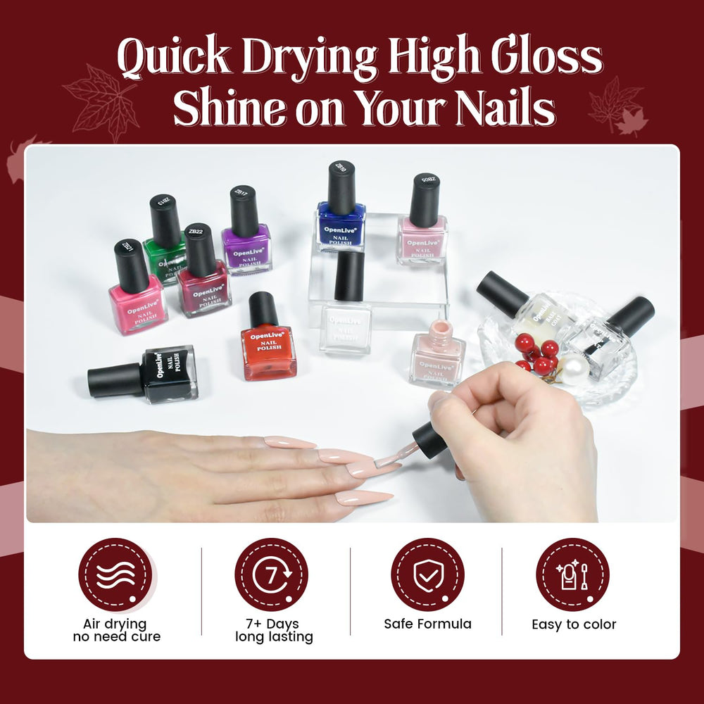 OpenLive set with base and top coat displayed to show complete manicure system benefit