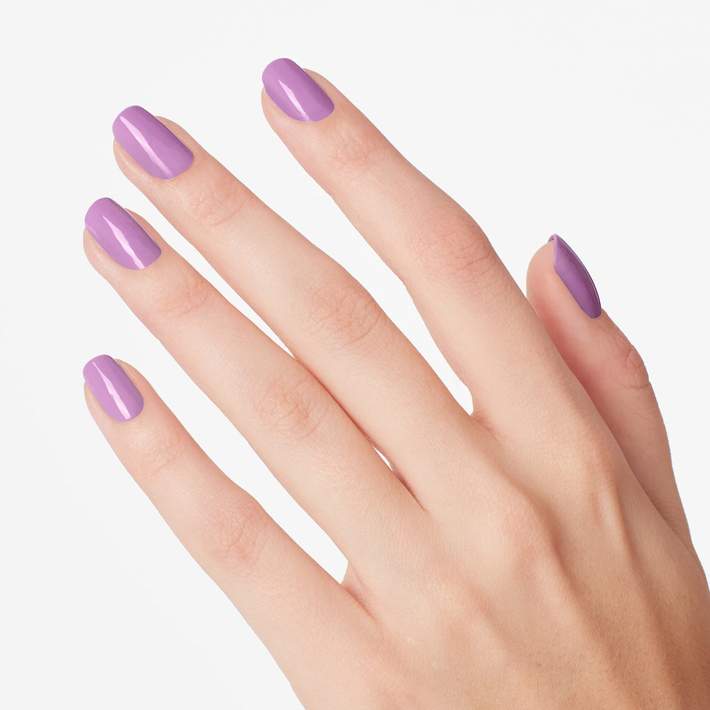 OPI polish on model hands demonstrating glossy finish and wearable lavender tone