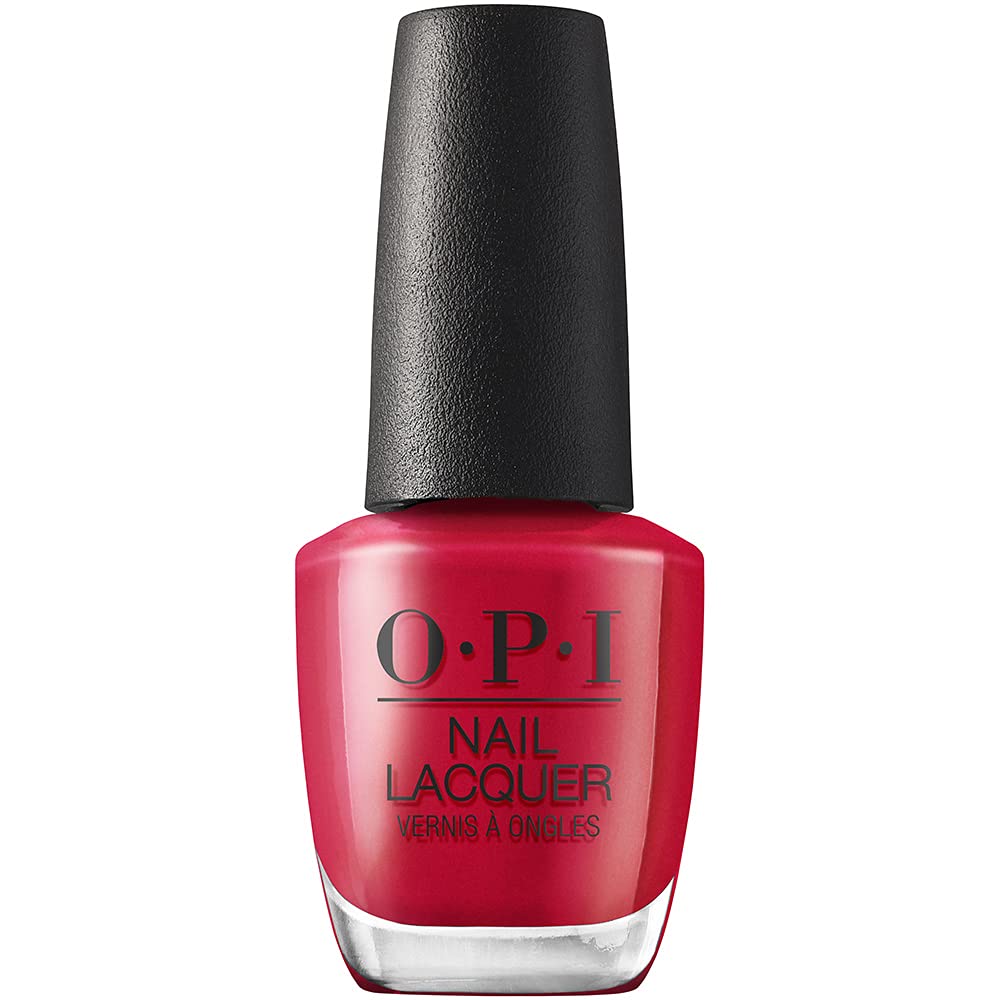 OPI front bottle showing deep crimson color and glossy finish benefit high-shine