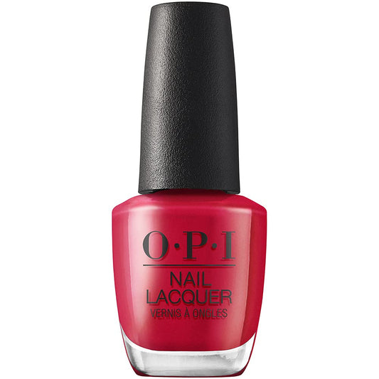 OPI front bottle showing deep crimson color and glossy finish benefit high-shine