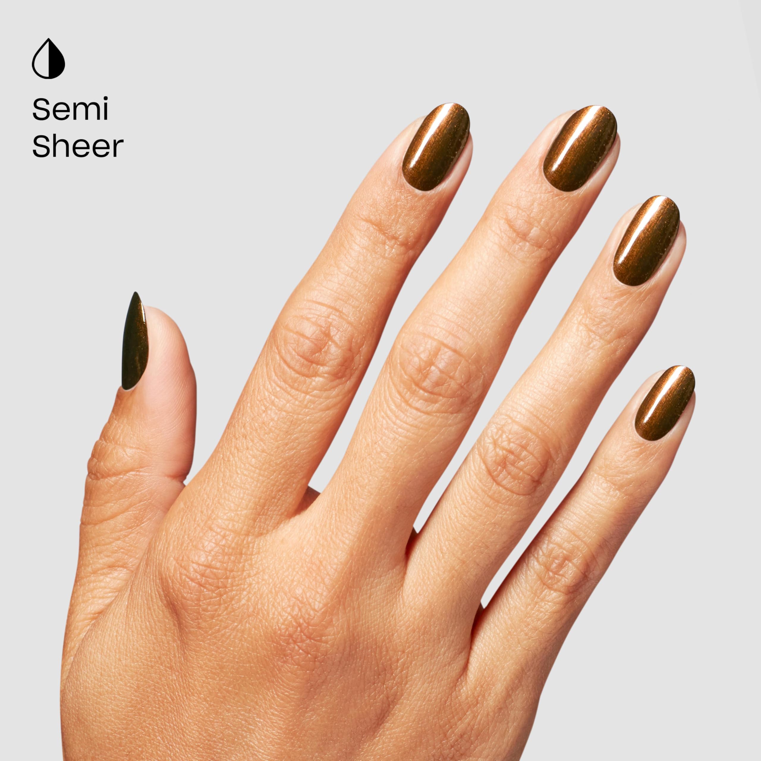 OPI Band Tease on model hand in lifestyle setting showing versatile metallic polish for day to night