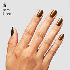 OPI Band Tease on model hand in lifestyle setting showing versatile metallic polish for day to night