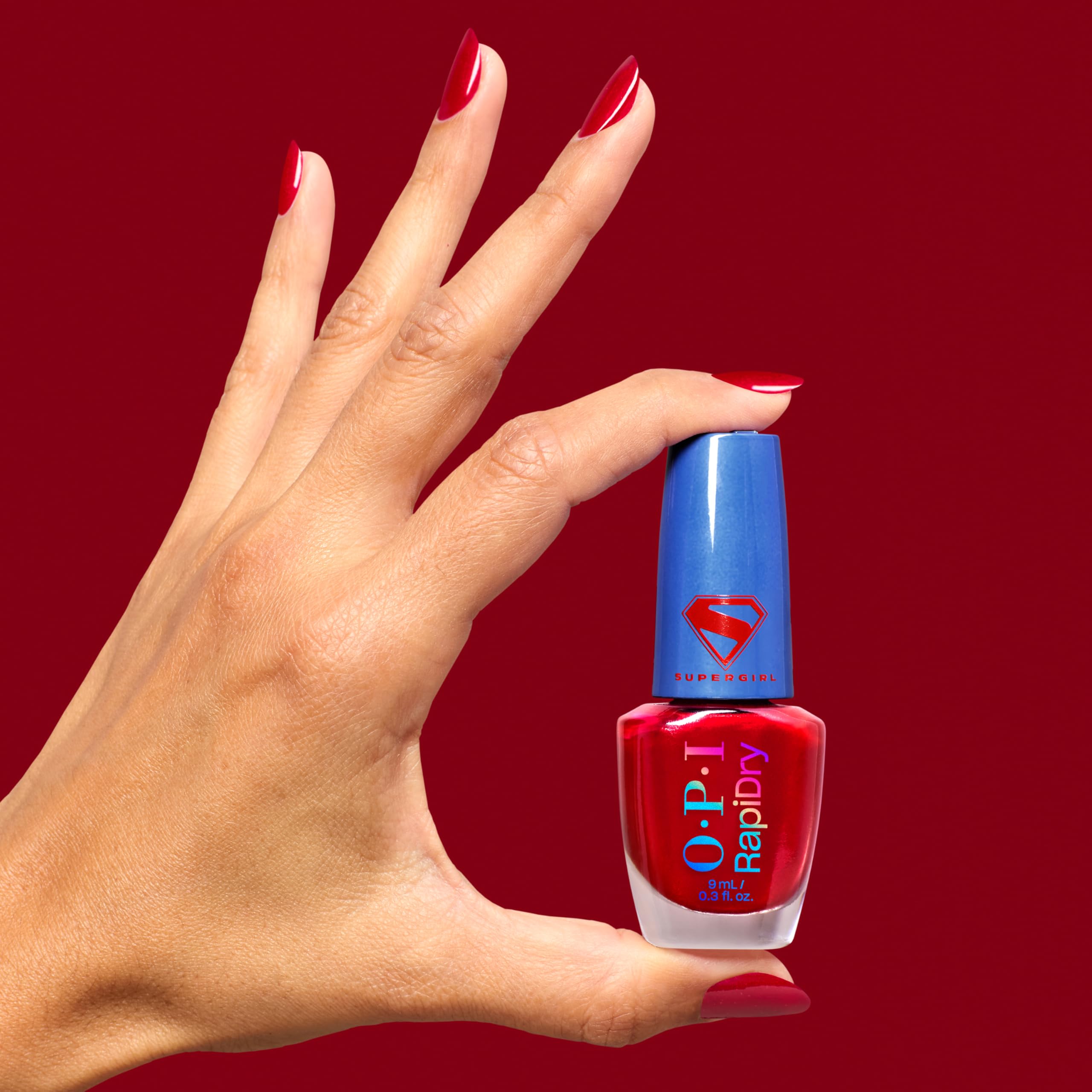 OPI Battle Red-y shimmer texture macro revealing light-reflective particles for glow