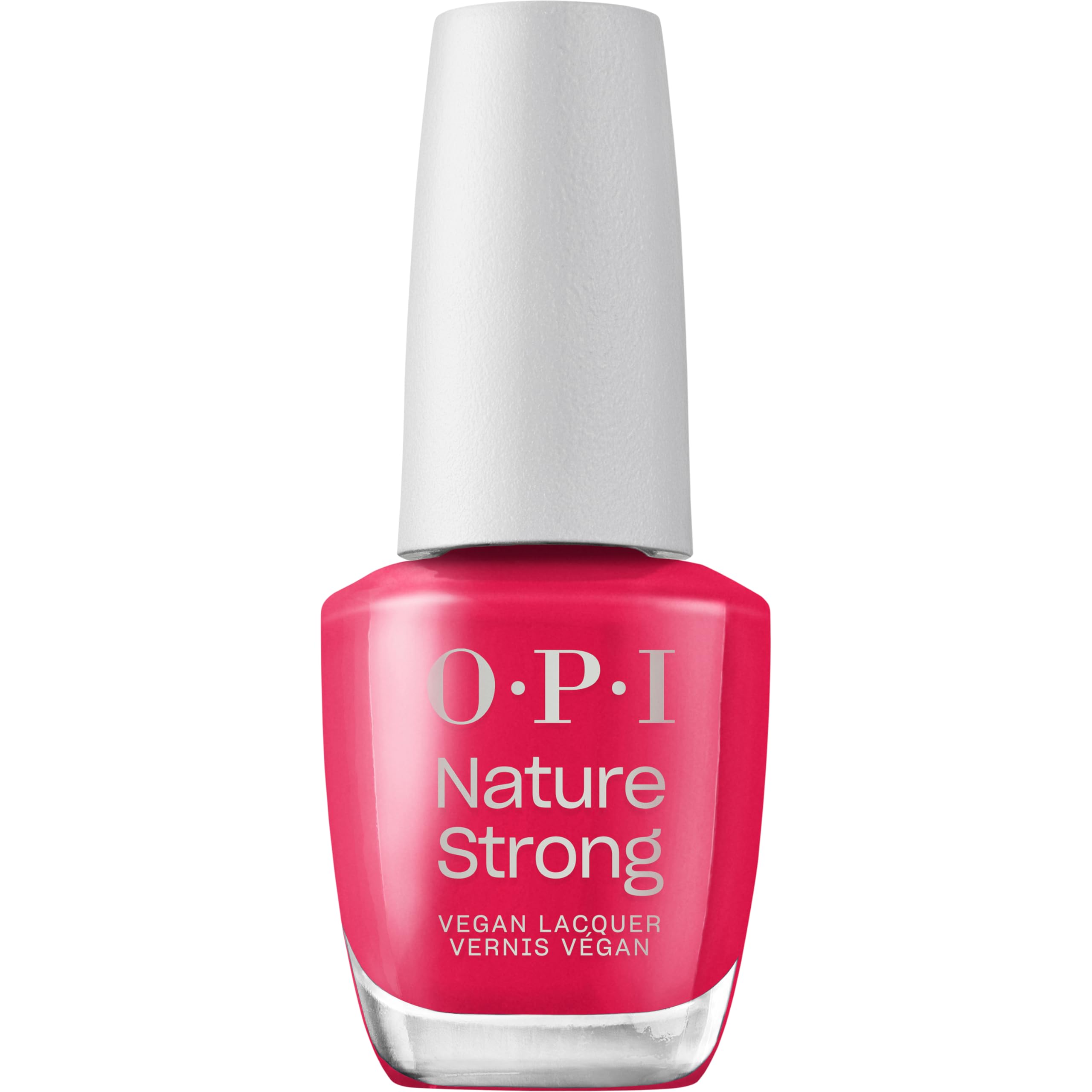 OPI front bottle showing warm dark red crème and eco packaging benefit