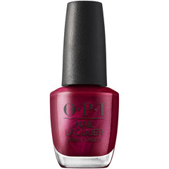 OPI bottle front view showing deep burgundy shade and branding for confident color