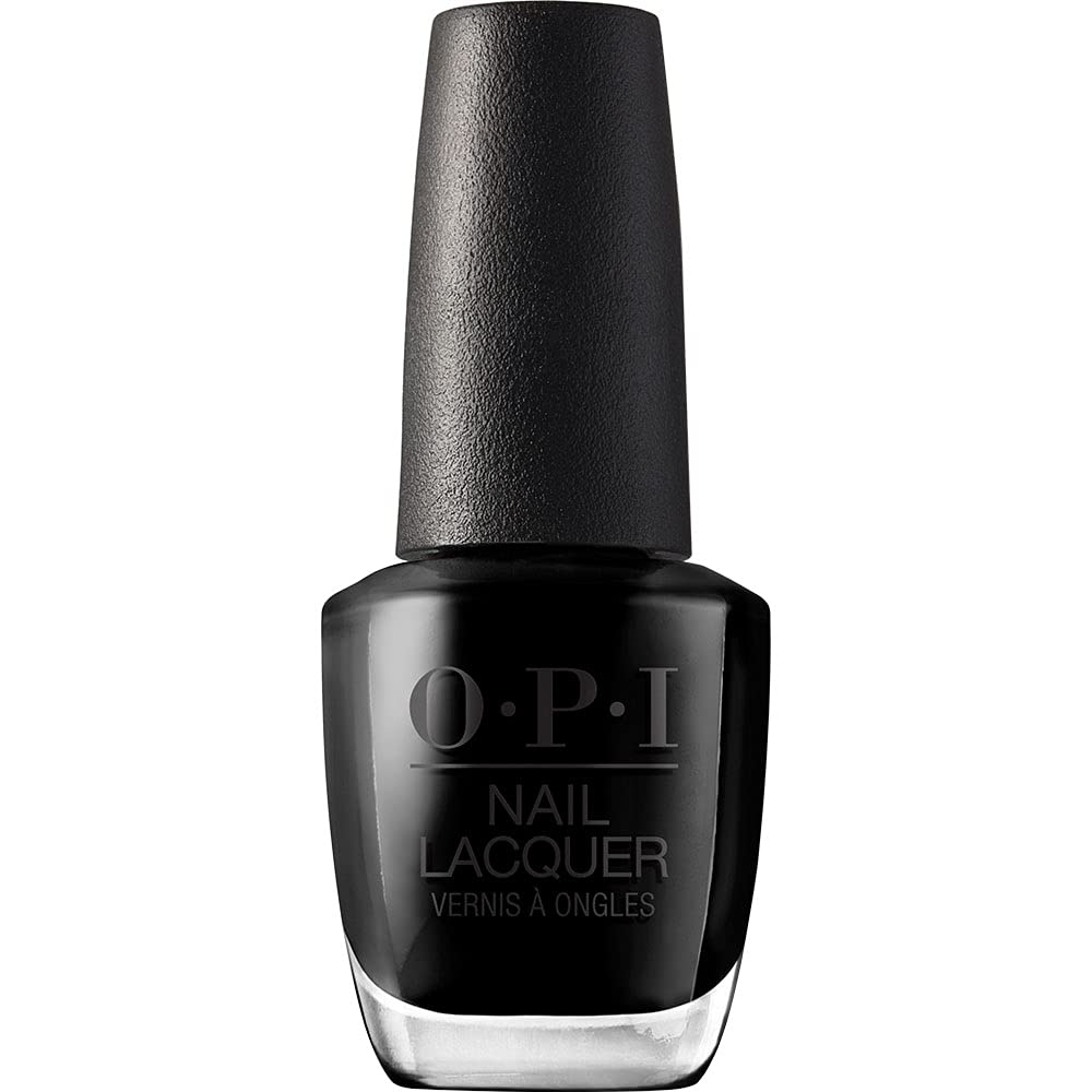 OPI bottle front view showing Black Onyx shade and polished finish benefit