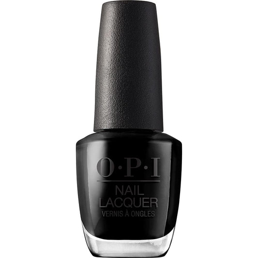OPI bottle front view showing Black Onyx shade and polished finish benefit