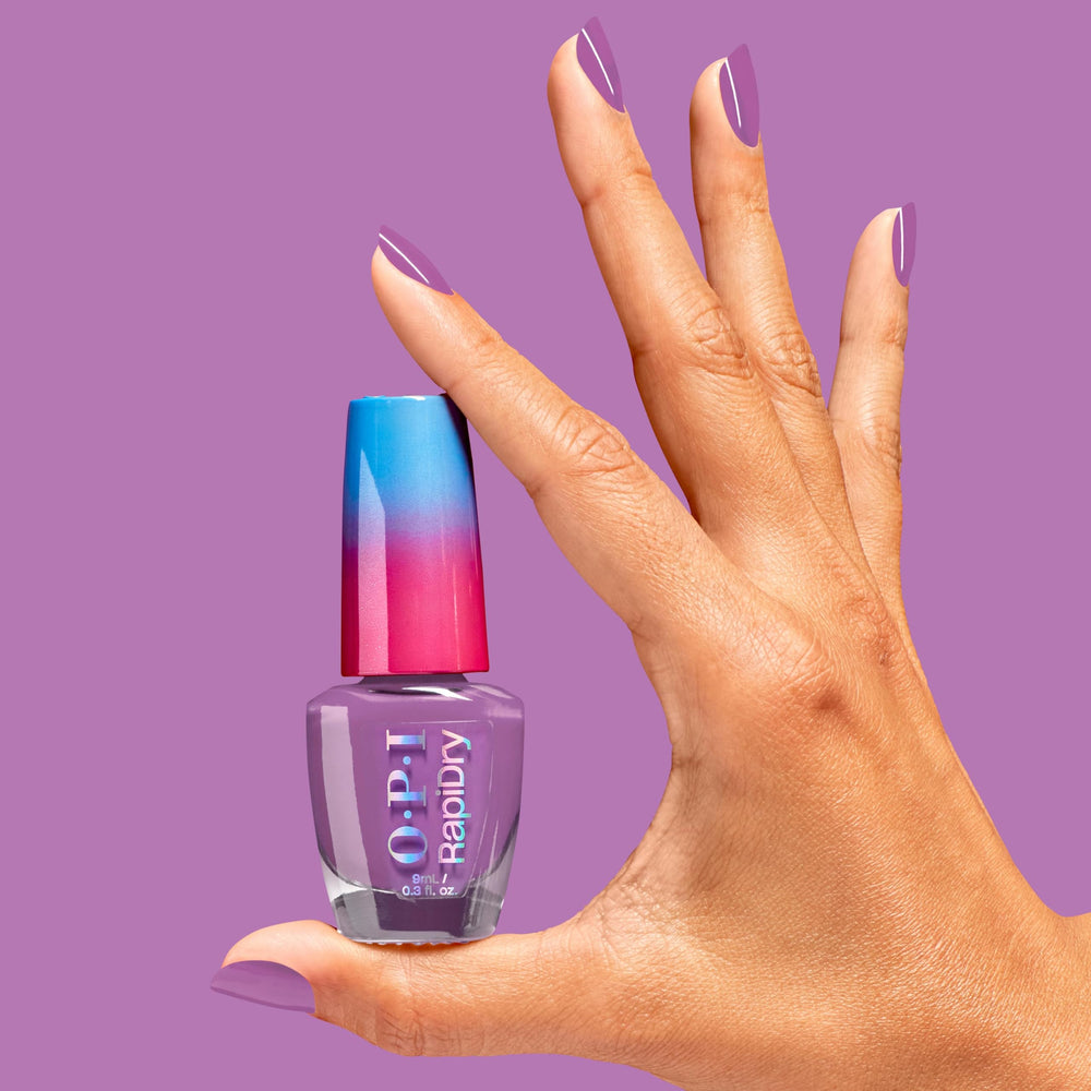 OPI Bright Back at It cap and bottle detail highlighting recycled materials and eco benefit