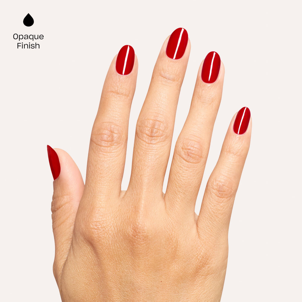 Closeup nail tip with OPI polish showcasing chip resistance and shine