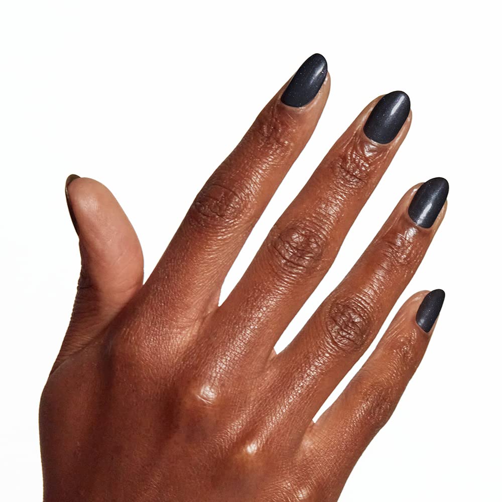 OPI Cave the Way swatch on nails showing deep black pearl finish benefit wearable elegance