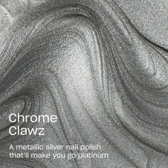OPI Chrome Clawz nail swatch on hand displaying opaque silver shine for bold manicures