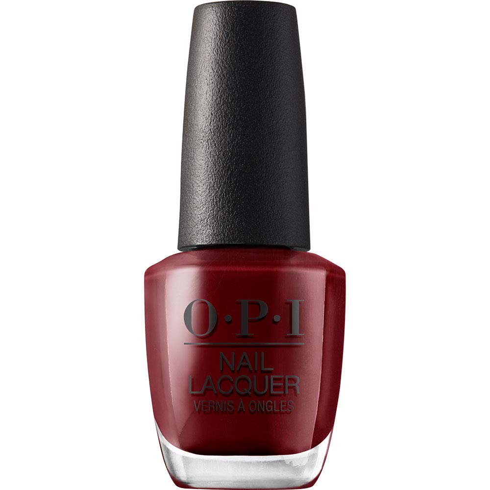 OPI Como se Llama front bottle showing deep burgundy polish and brand logo, rich color payoff