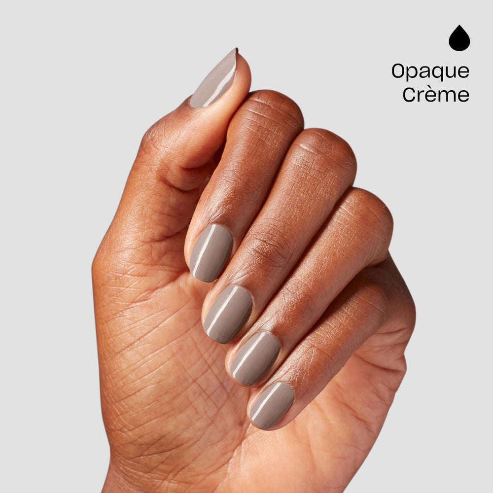 Close-up of manicured nails wearing OPI Crimp and Proper showing glossy finish and chip resistance benefit