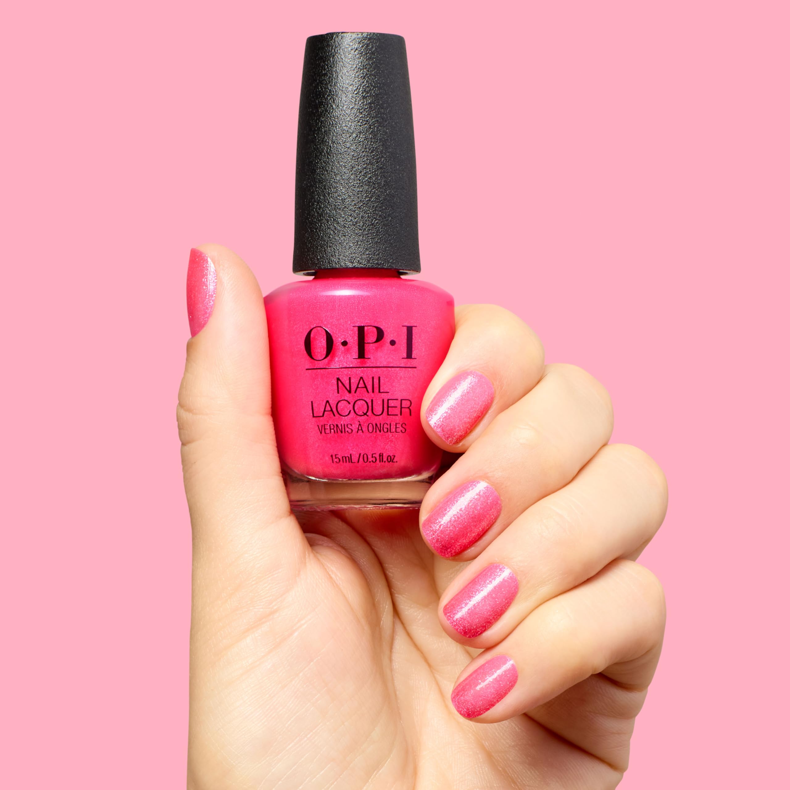 Close-up texture of OPI Dopa-mani shimmer highlighting reflective micro-glitter