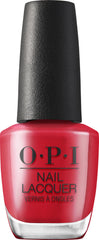 OPI bottle front view showing rich red lacquer and brand recognition