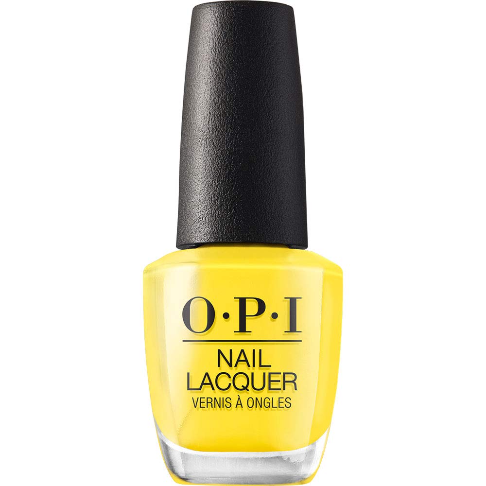 OPI bottle front packaging showing brand and vibrant yellow shade benefit