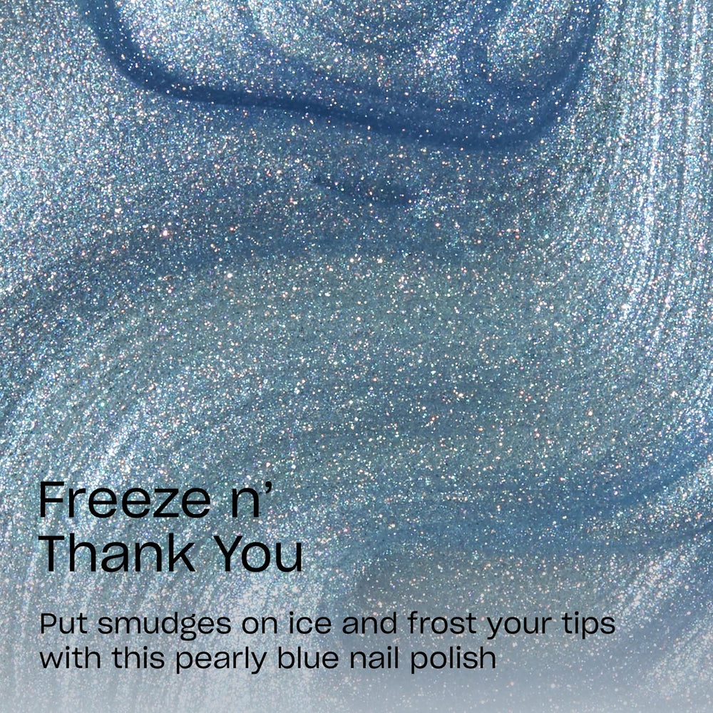 OPI freeze n’ thank you swatch on nail wheel showing opaque metallic coverage benefit