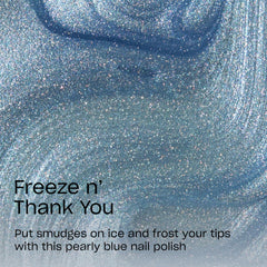 OPI freeze n’ thank you swatch on nail wheel showing opaque metallic coverage benefit