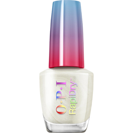 OPI front bottle showing Snow Time Like the Present and glossy finish benefit