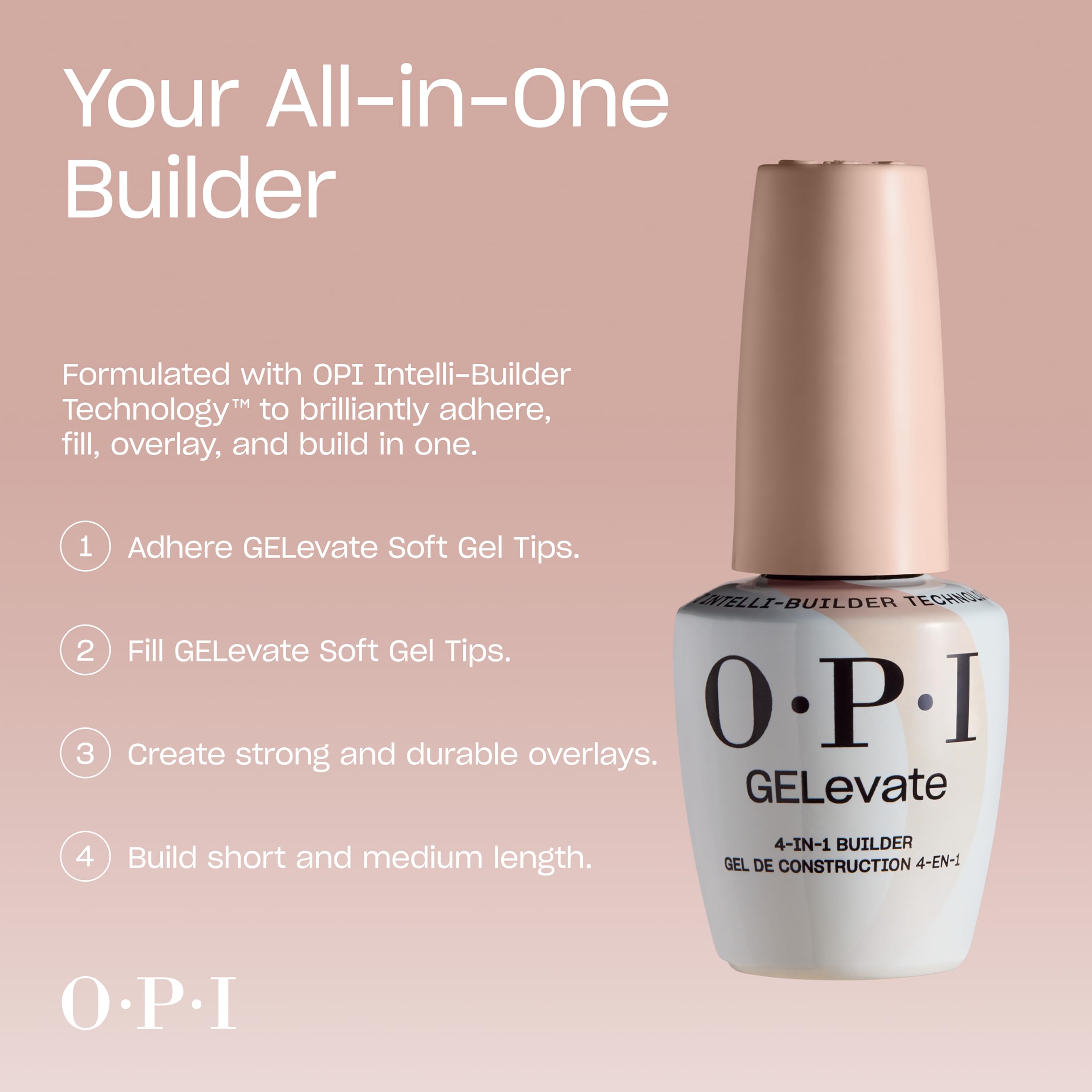 OPI GELevate label close-up highlighting Intelli-Builder Technology benefit
