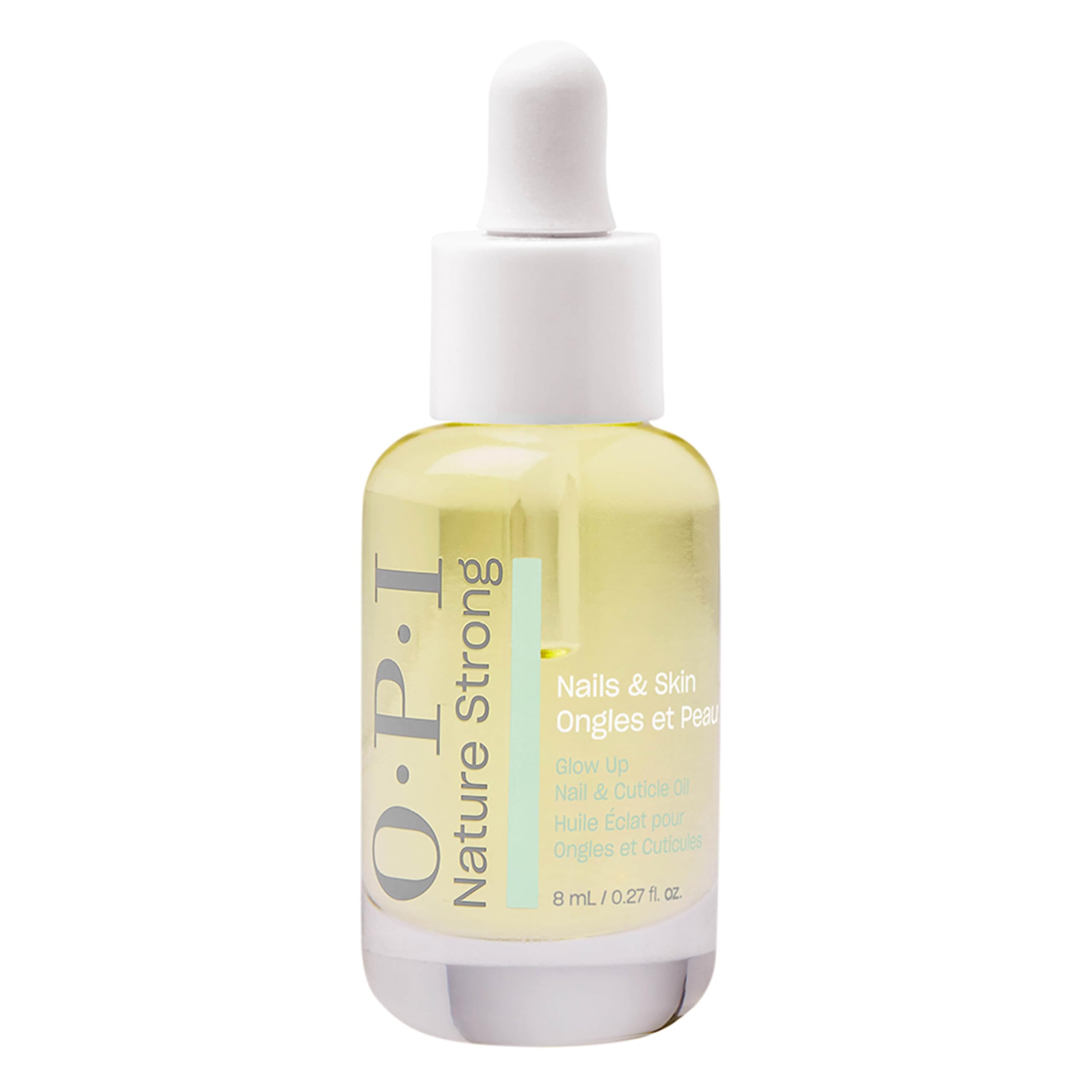 OPI bottle front packaging showing glow up oil, clear branding and compact size