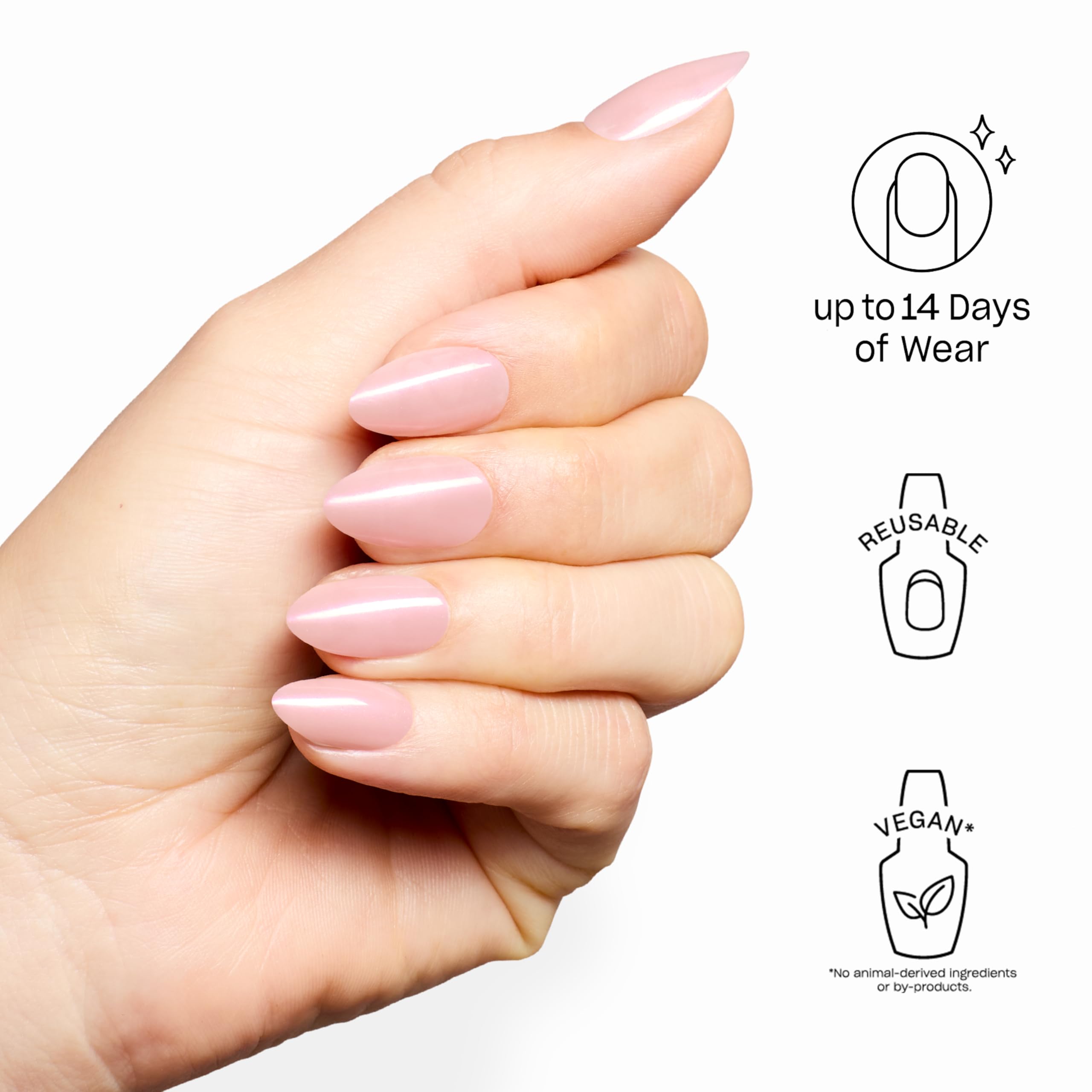 OPI short almond nails top view highlighting the blush holographic finish