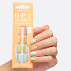 OPI Hue-cid Dreams application in use demonstrating quick press-on adhesion and ease