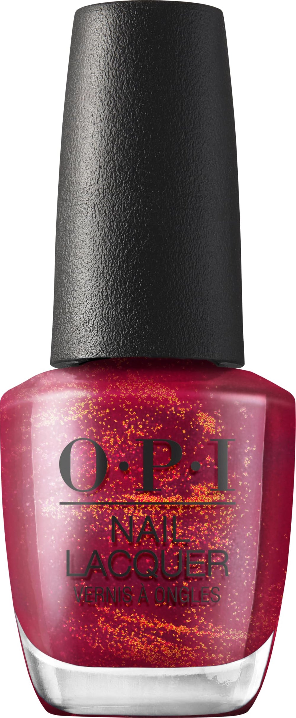 OPI bottle front view showing dark red pearl shade and salon-quality finish