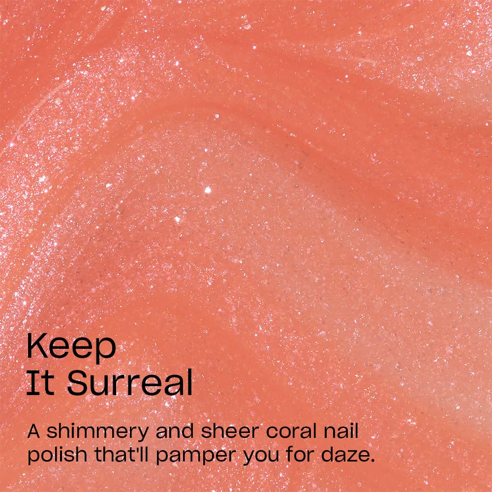 manicure swatch wearing OPI Keep It Surreal showing sheer pastel coral effect