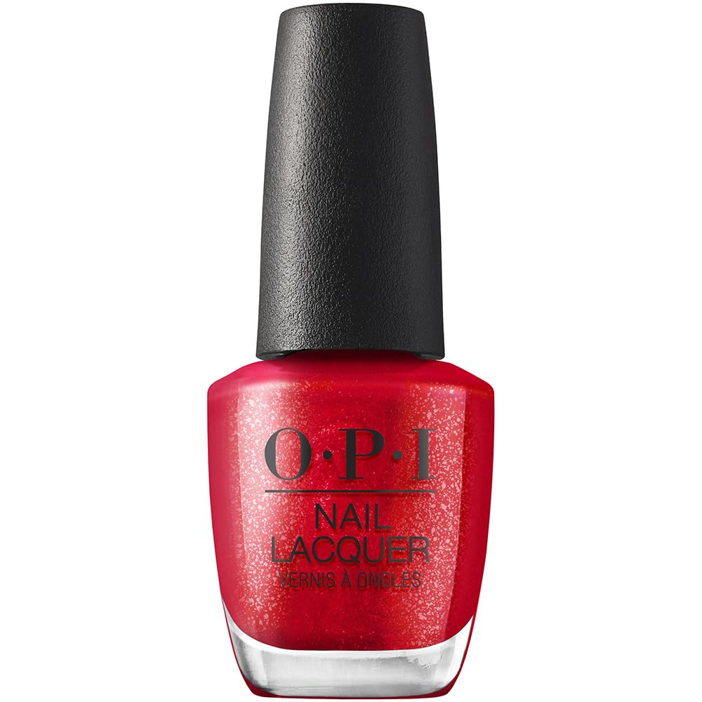 OPI bottle front view showing bright red shimmer and polished finish