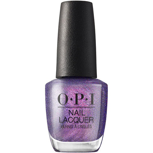 OPI bottle front view showing deep purple shimmer and brand label for confident color choice