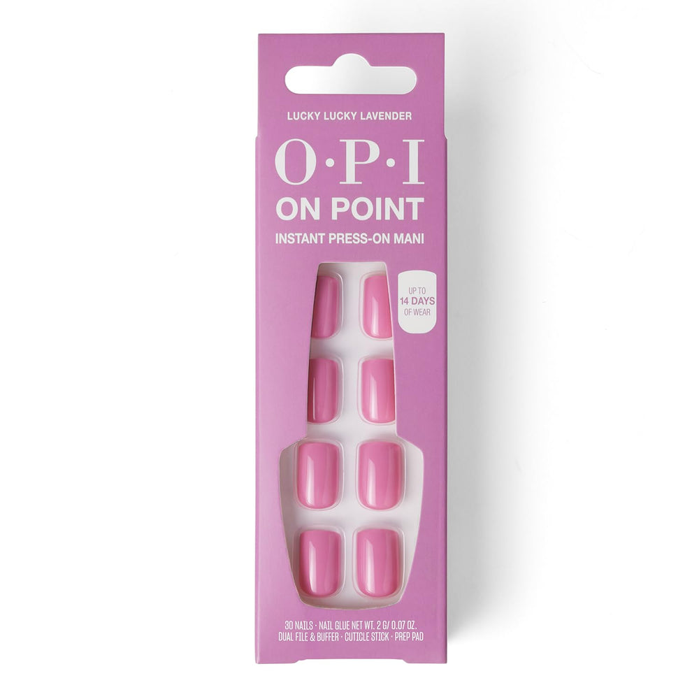 OPI Lucky Lucky Lavender front packaging showing product and color benefit of clarity