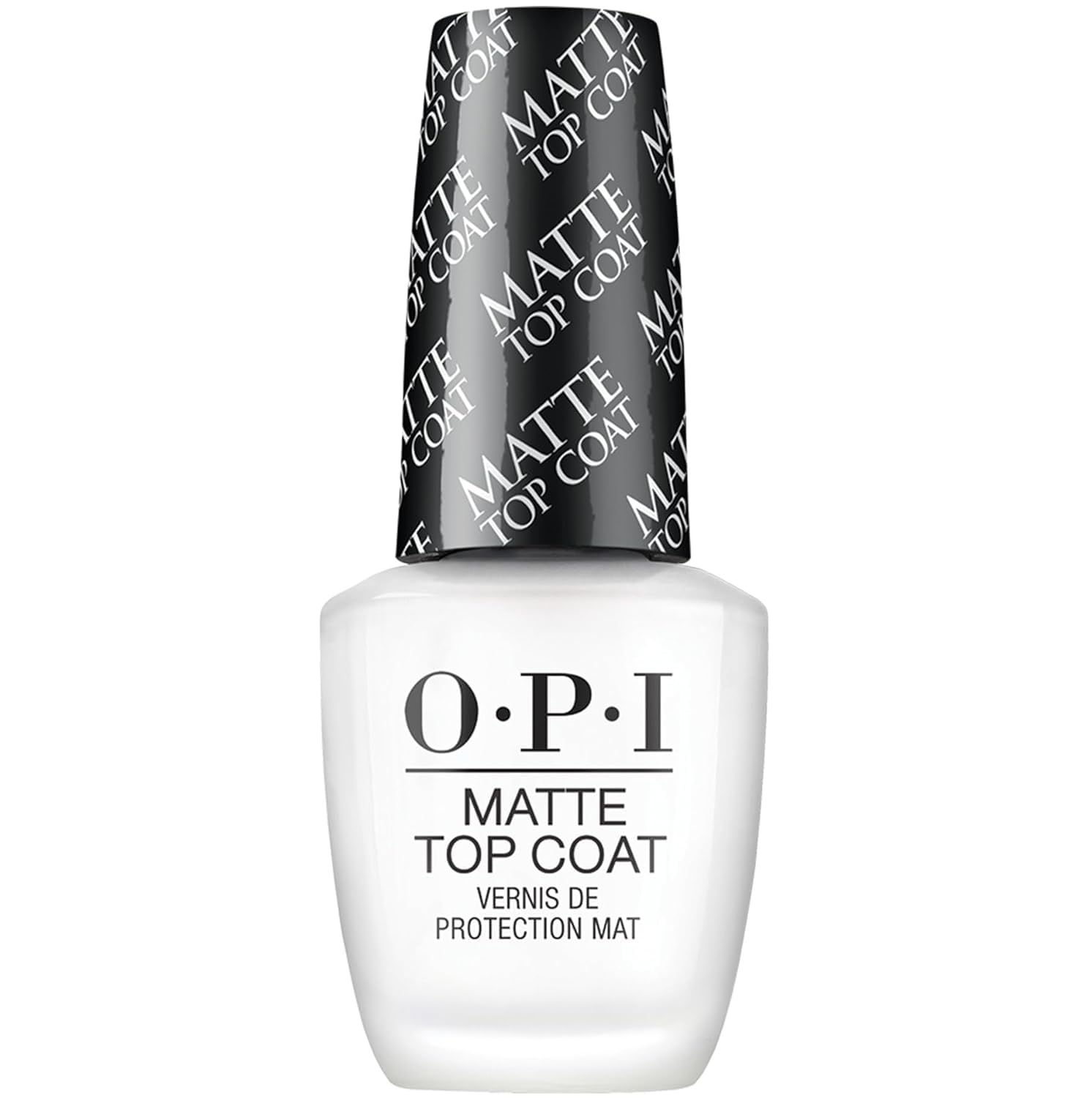OPI matte top coat front bottle showing label and matte benefit