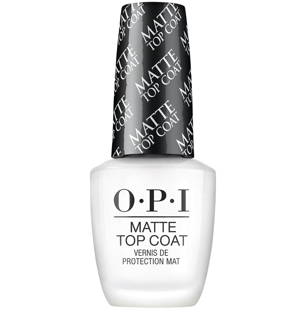 OPI matte top coat front bottle showing label and matte benefit