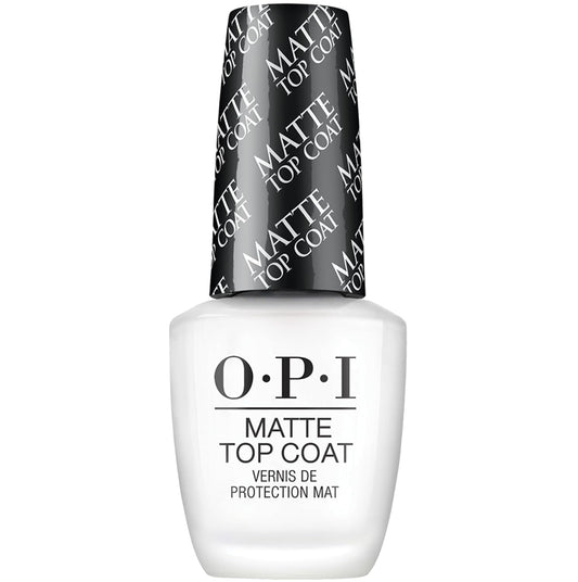 OPI matte top coat front bottle showing label and matte benefit