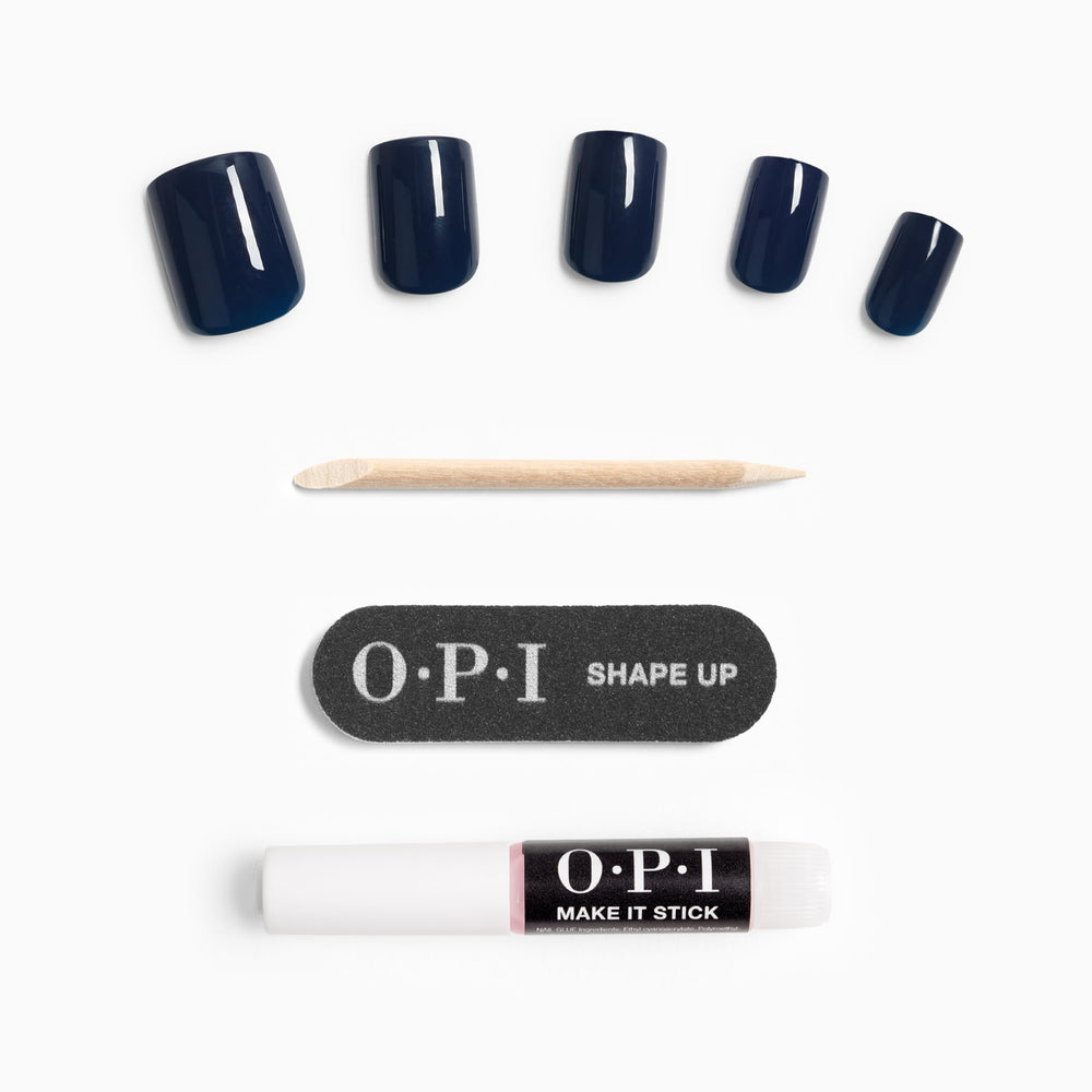 OPI Midnight Mantra lifestyle evening look on nails showing polished navy style for events