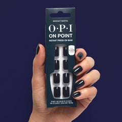 OPI Midnight Mantra worn on hands in lifestyle scene for polished everyday look