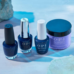 OPI on model evening look showcasing deep navy polish for formal attire