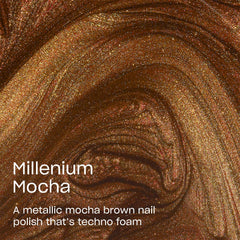 OPI Millennium Mocha swatch on hand illustrating opaque finish and glossy shine benefit