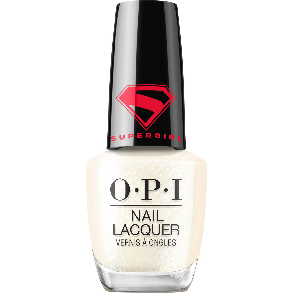 OPI My Kryptonite front bottle showing pearly white shimmer and polished presentation