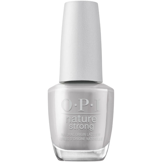 OPI Nature Strong front bottle showing soft gray crème and brand benefit